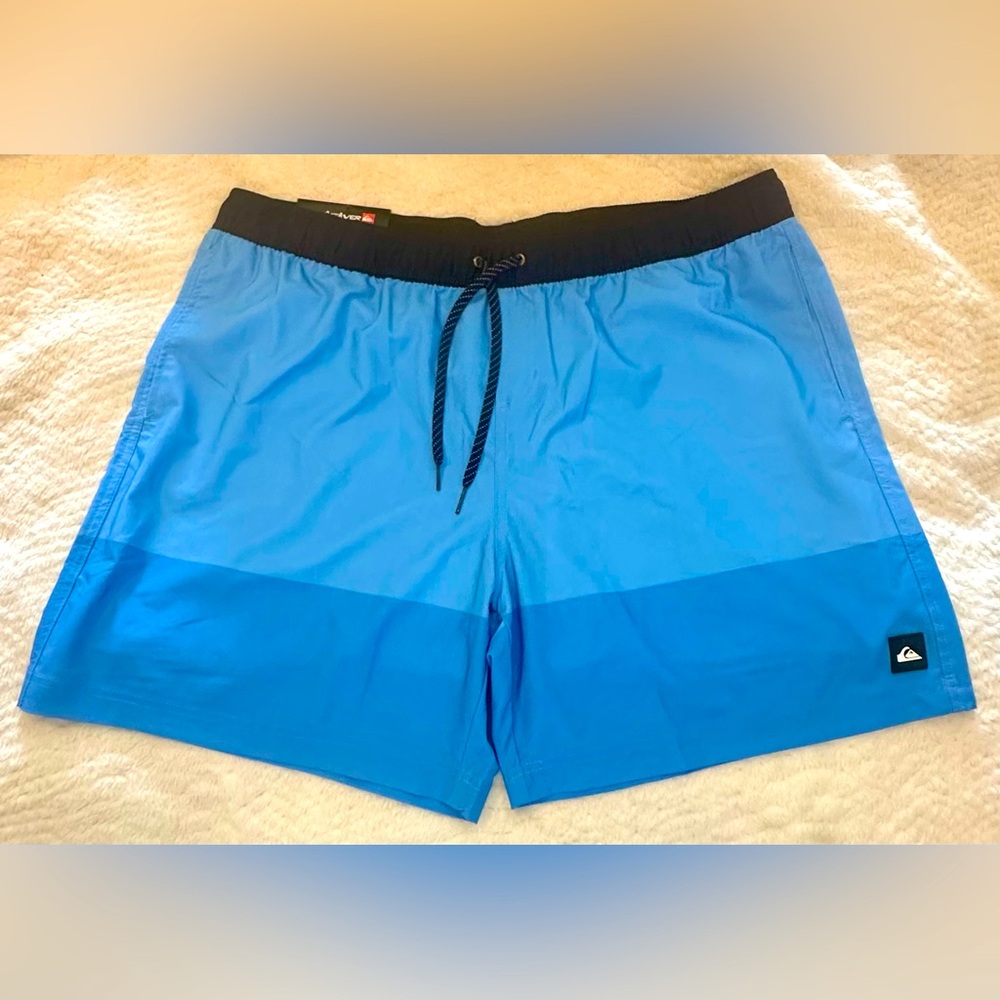 NWT Quicksilver Men's Quick Dry Blue Stretch UV 50 Swim Shorts Trunks, XXL Beach
